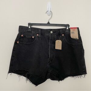 Levi’s Cutoff 501 Distressed Hem Black Buttonfly Shorts Size 32